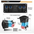 thumbnail image 2 of Waywe 4 Gang Rocker Switch Panel with USB Charger Voltmeter Waterproof 12V 24V DC Rocker Switch with QC3.0 Dual USB Charger for Cars Trucks Boats RV, 2 of 9
