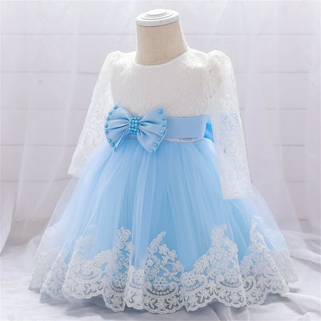 

PEASKJP White Dresser Toddler Girls Short Sleeve Flutter A-Line Floral Printed formal Dress Sky Blue 18-24 Months