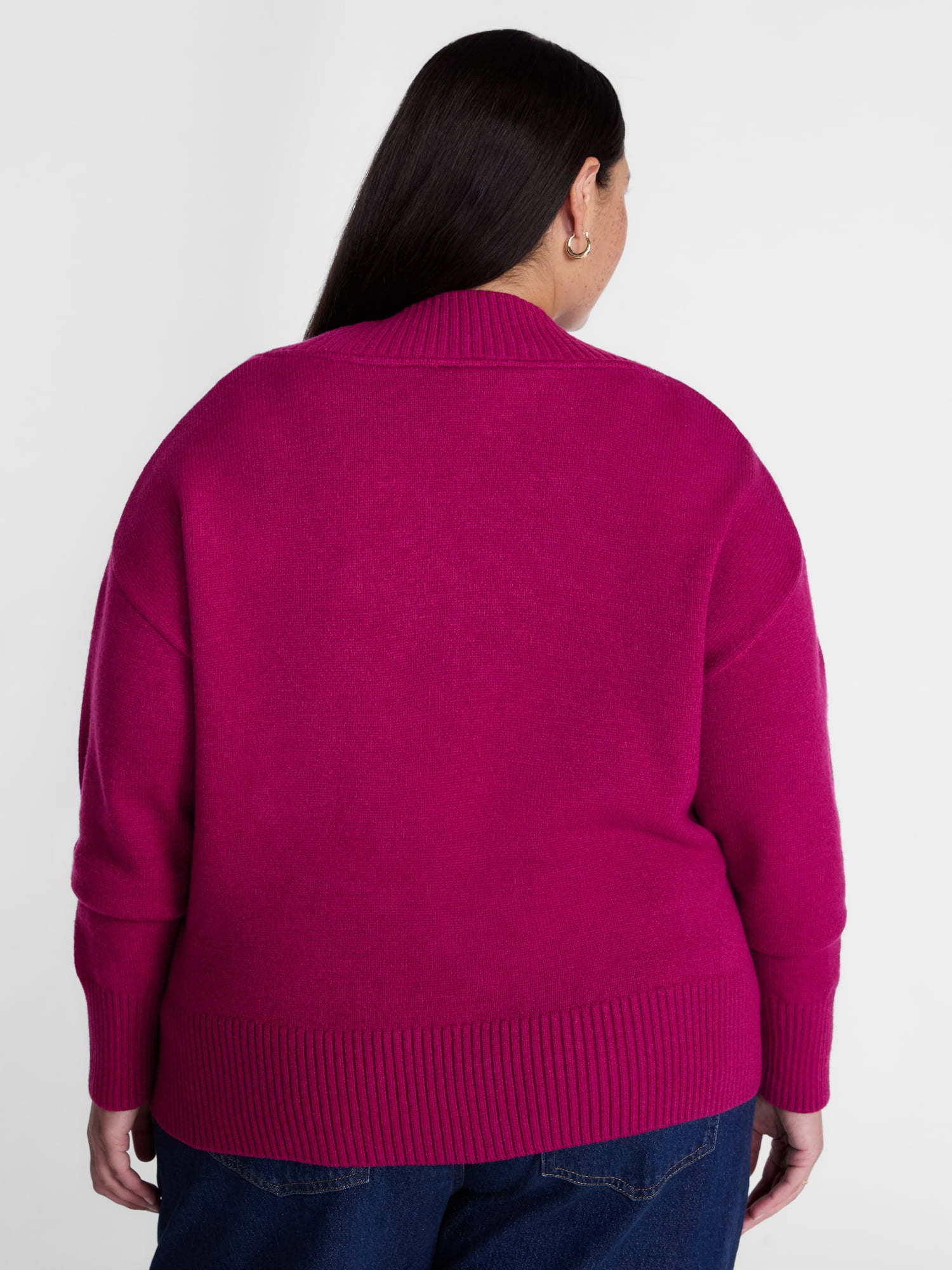 Terra & Sky Women's Plus Deep V-Neck Sweater with Long Sleeves, Midweight, Sizes 0X-5X