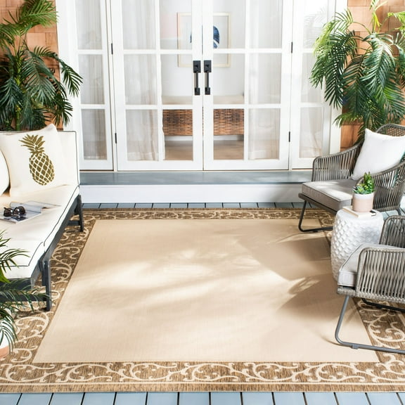 SAFAVIEH Courtyard Ailin Floral Bordered Indoor/Outdoor Area Rug, Beige/Brown, 8' x 10'