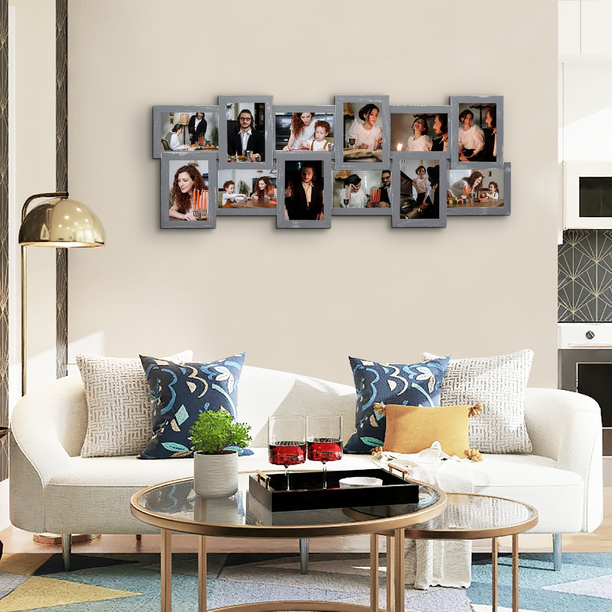 Classic Gallery Display  Multi Photo Frame 12 Openings Picture Frames 4x6 Collage Gray For Wall