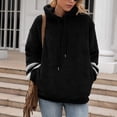 thumbnail image 2 of Scyoekwg Womens Sweatshirt Plush Hooded Drawstring with Pocket Pullover Sweatshirt Trendy Pullover Tops Classic Solid Colors Casual Hoodie Tops Ladies Sweatshirts Long Sleeve Black L, 2 of 7