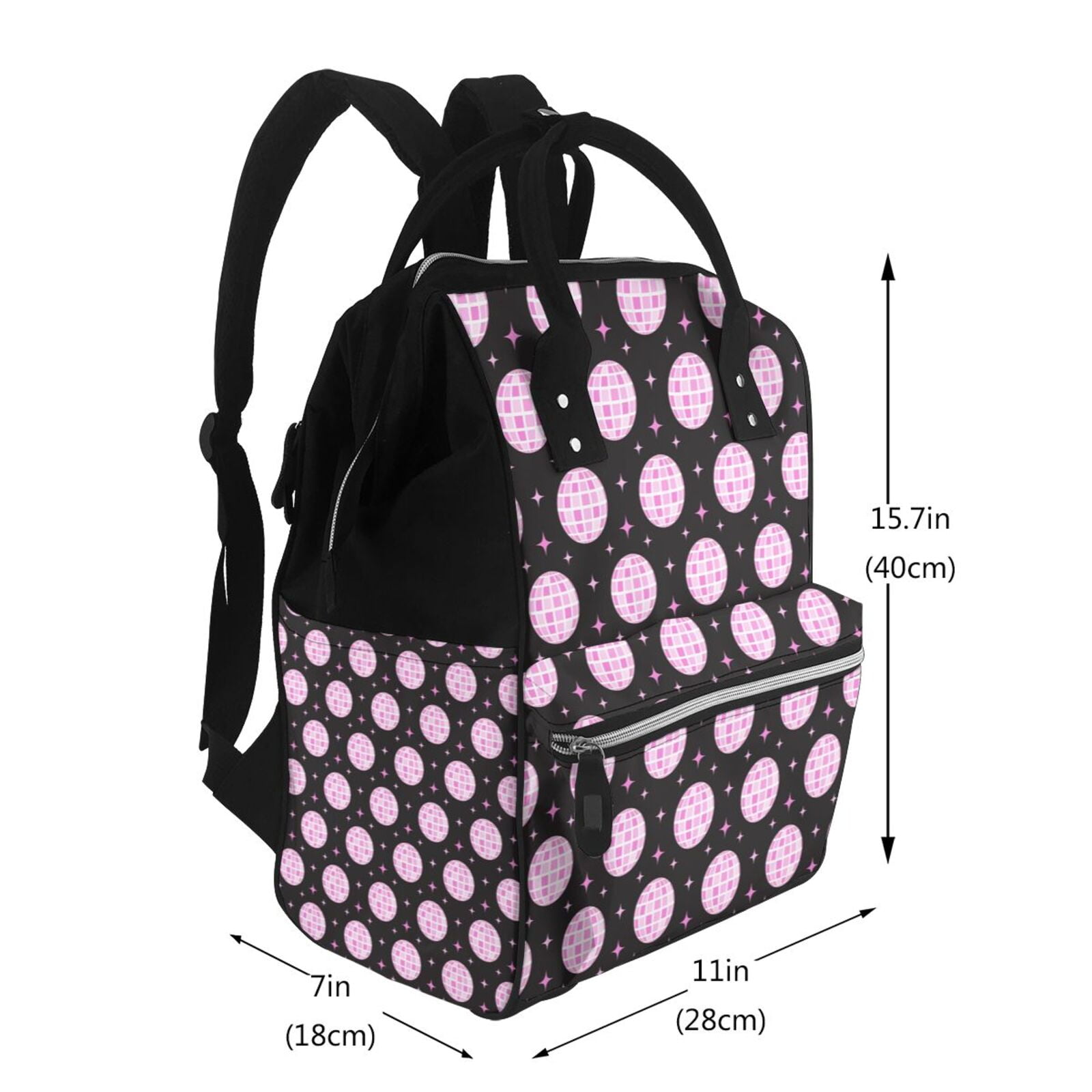 Ratiio Pink Groovy Disco Ball Mummy Backpack - Waterproof Twill Canvas, Large Capacity Diaper Bag with Multiple Pockets and Adjustable Straps