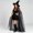 Black, variant on Set of 2-Piece Sheer Mesh Cape & Pointed Hat Set for Women, Halloween Witch Accessories with Ruffled Brim & Star Charm — Gothic Cloak Ensemble Black One Size