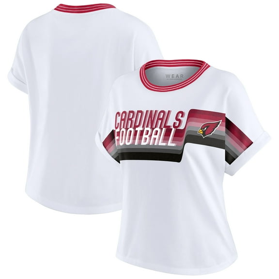 Women's WEAR by Erin Andrews White Arizona Cardinals Cropped Center Stripe Dolman T-Shirt