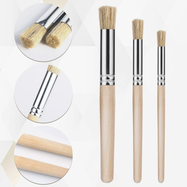 6pcs Wooden Stencil Brushes for Painting on Wood, Natural Bristle