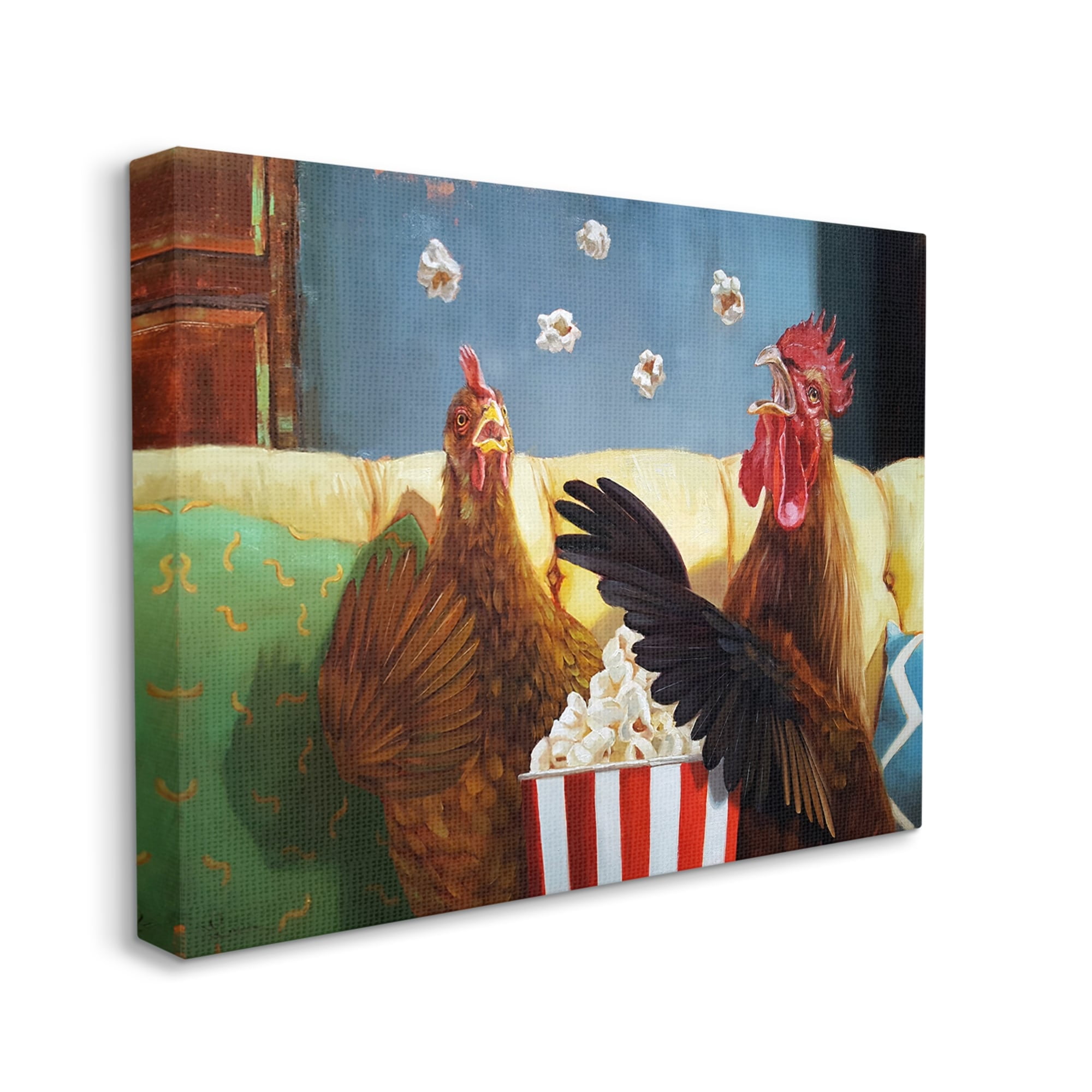Stupell Industries Rooster Chicken Tossing Catching Popcorn Movie Night Canvas Wall Art, 48 x 36, Design by Lucia Heffernan
