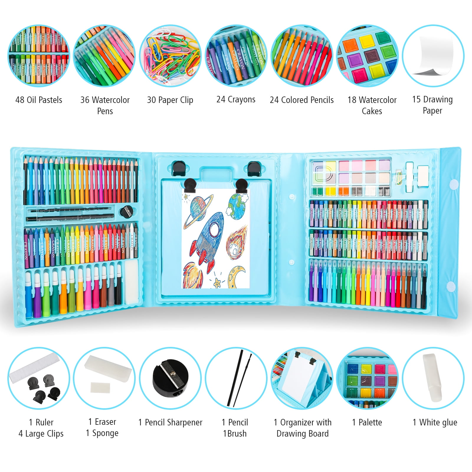 Generic Art Set Boys Girls Birthday Gifts Toys Kids Art Supplies Coloring  Case Kit Painting & Drawing Sets For Children 208 Pcs Blue