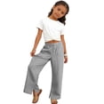 thumbnail image 4 of Bovxnpu Girls Cotton Casual Pants Long Pants For Middle And Large Children Versatile With Drawstring Pockets And Slits, 4 of 7