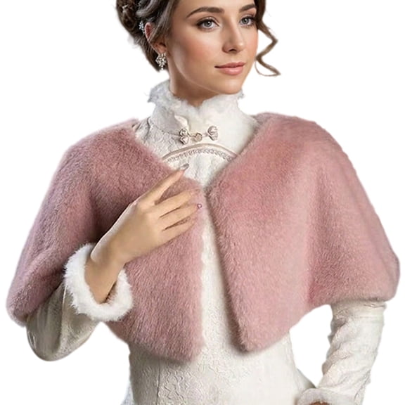 Yokua Elegant Warm Cape Cloak Winter Faux Furs Short Poncho Shrug Shawl for Women