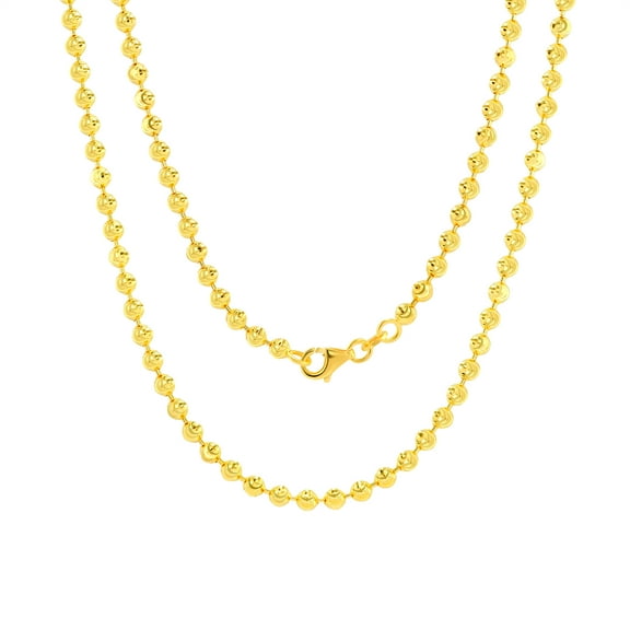 Nuragold 10k Real Yellow Gold Solid Ball 3mm Moon Diamond Cut Bead Dog Tag Necklace (16"-30") Italian Jewelry for Men