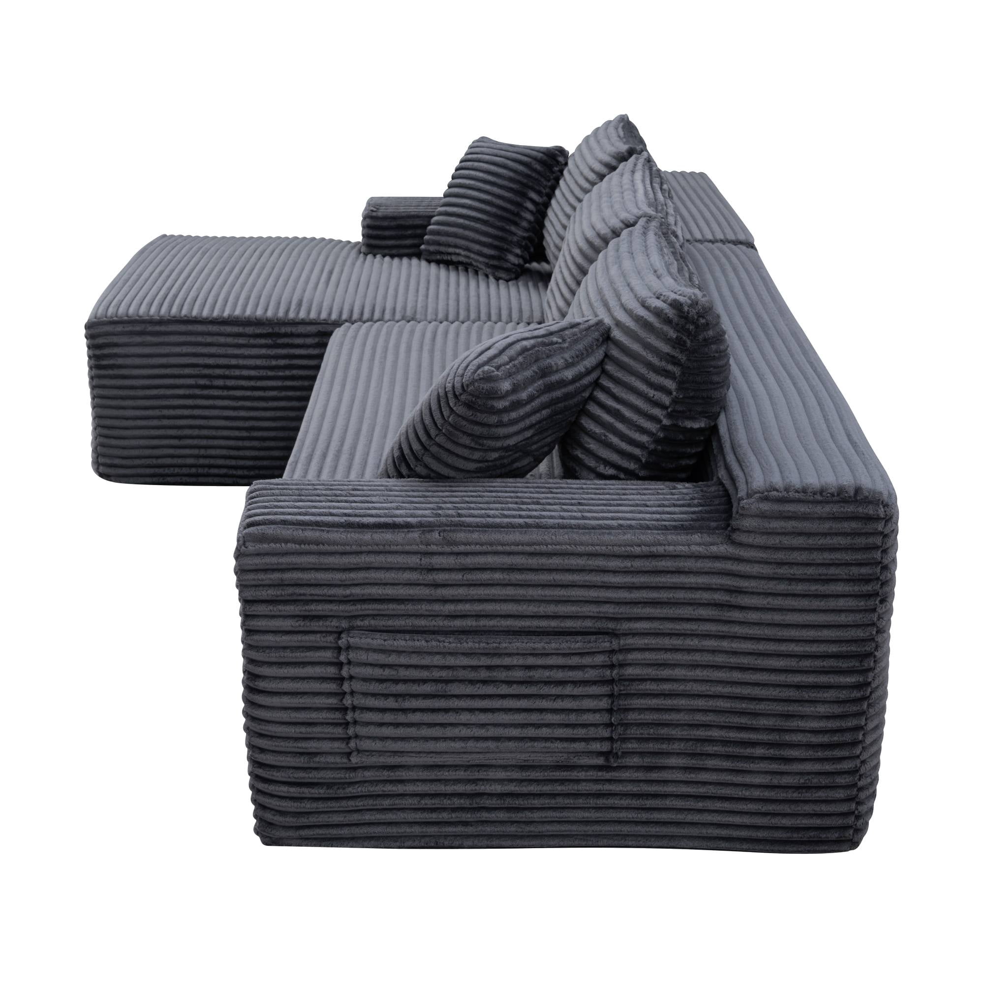 106 inch L Shape Cloud Couch Modular Sectional Sofa Corduroy Boneless Sofa Couch with Chaise, No Assembly Sofa for Living Room, Grey