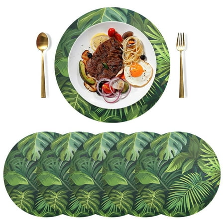 

Ryvnso Palm Leaf Plant Round Plate Mats Dining Table Placemat Set of 6 for Holiday Decoration