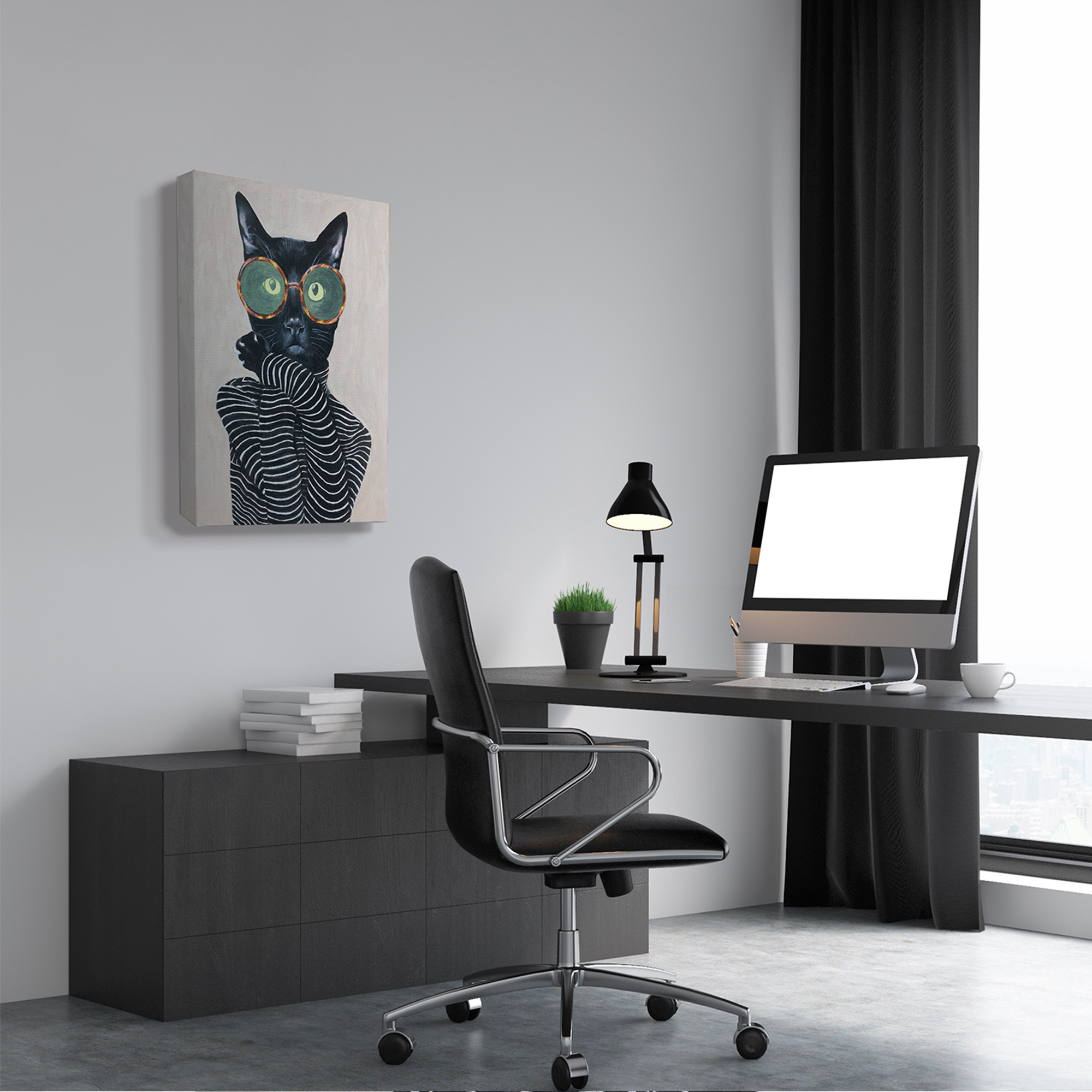 The Stupell Home Decor Collection Fashion Feline Striped Shirt And Round Glasses Cat Canvas Wall Art