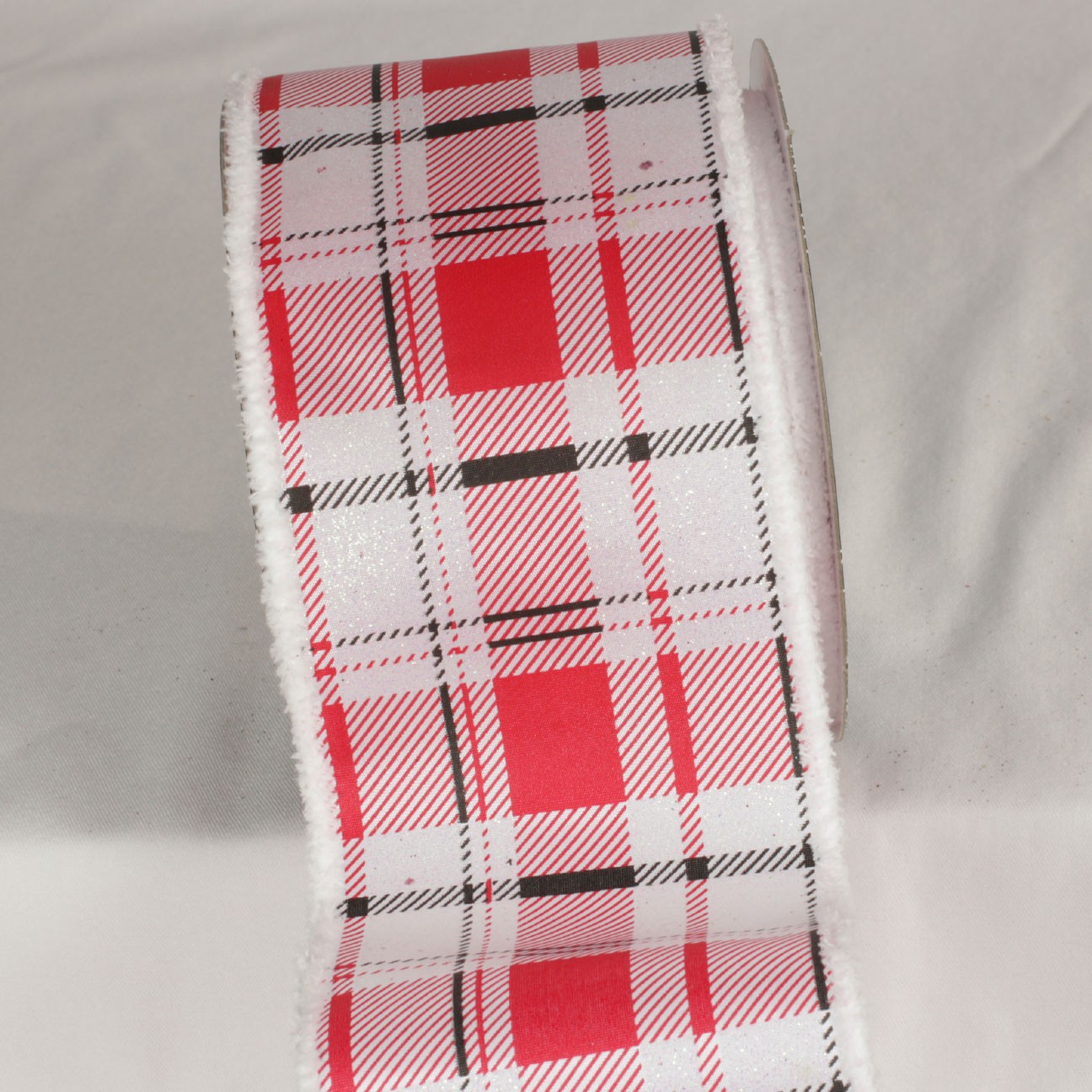 Red and White Plaid Wired Edge Craft Ribbon 4" x 20 yards