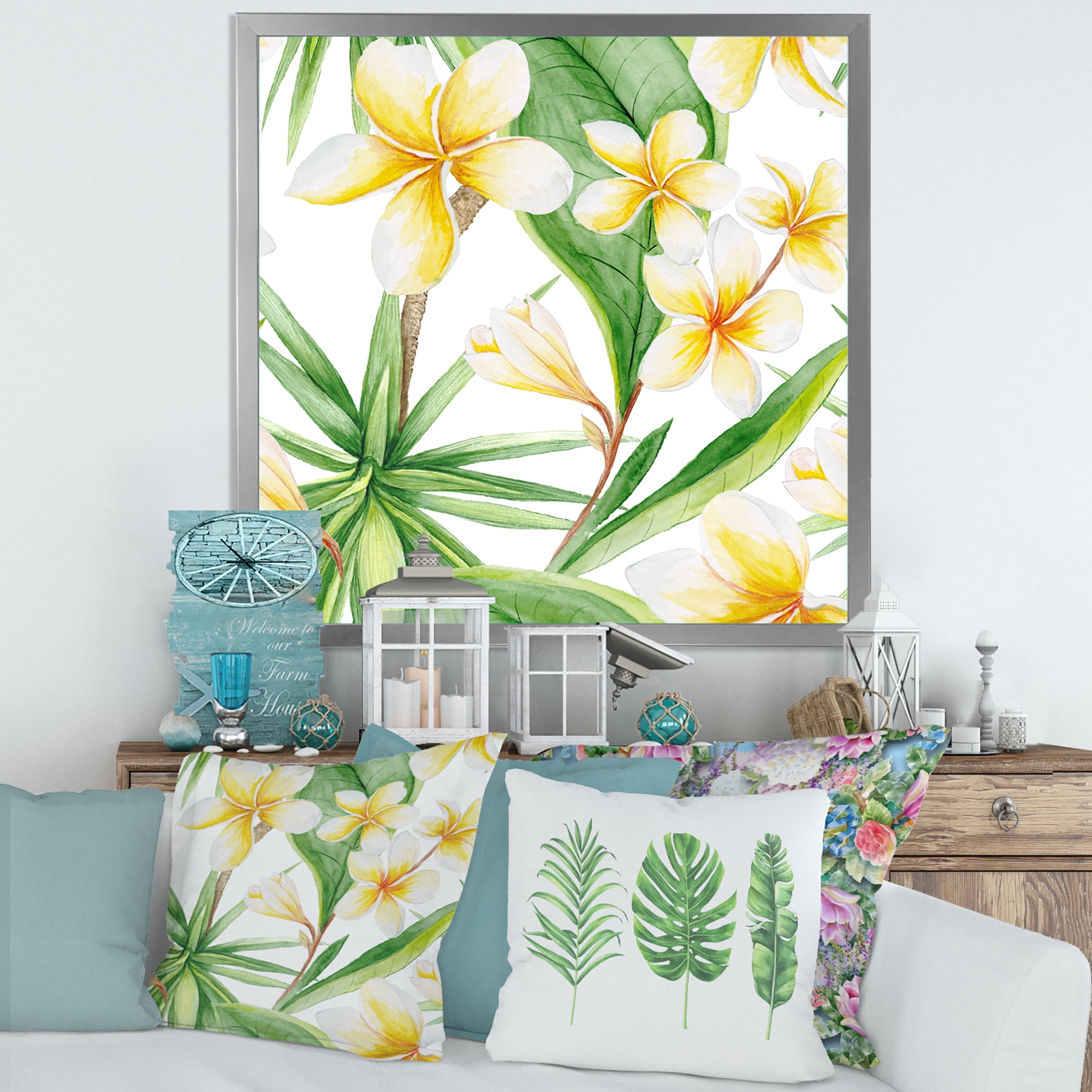 Designart 'Yellow Flowers and Tropical Foliage X' Traditional Framed Art Print