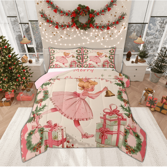 Manfei Kawaii Princess Bedding Comforter Set for Girls, Dreamy Fairy Tale Twin Comforter Sets, Christmas Tree Gifts Reversible Bedding Set, Luxury Bedroom Decor, 2 Pieces