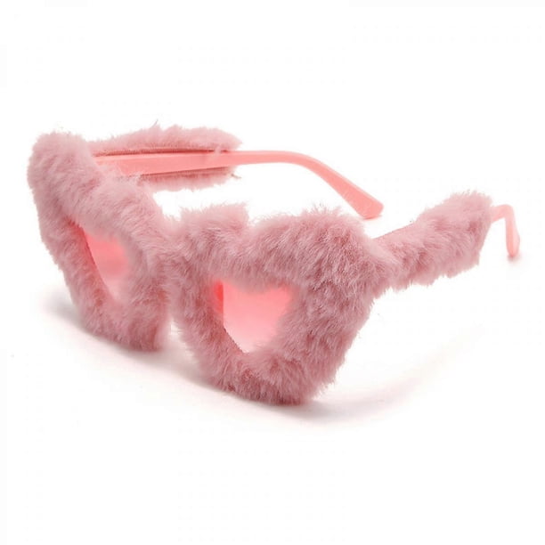 Gafas de sol rosas para discoteca, gafas de sol de felpa con forma de ojo de gato para mujer, gafas de sol punk de terciopelo suave, gafas de sol para mujer, gafas de fiesta hechas a mano para mujer
