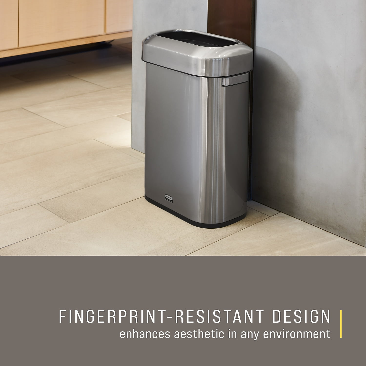 Rubbermaid Refine Stainless Steel Indoor Trash Can with Open Lid 15 Gallon Silver (2147581)