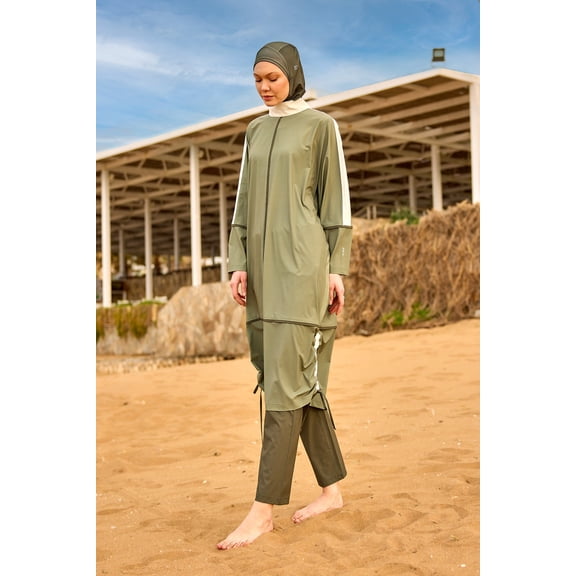 Khaki Modest Full Coverage Swimsuit – Islamic Burkini Set | M2521-1