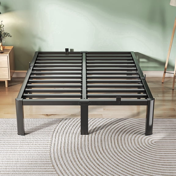 Fowroa 18 inch Full Bed Frame with Non-Slip Stoppers , No Box Spring Needed, Heavy Duty Metal Platform Queen Size, Noise Free,Easy Assembly