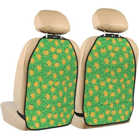 Zeuib Pumpkin Leaves Print Anti-kick Storage Mat for Car Seats 2 Pcs Car BackSeat Organizer Kick Mat Seat Protector Car Travel Accessories Backseat Protector Cover with Storage Bag