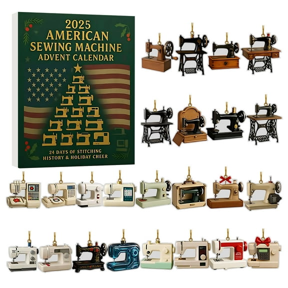 Sewing Machine Advents Calendars 2025,24 Days Christmas Countdown Calendar With Sewing Machine Pendants,2D Acrylic Sewings Ornament For Christmas Tree