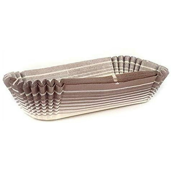 Novacart Rectangle Glassine Paper Condiment Candy Party Cup 3.38" x 1.19" Bottom, 0.88" High, Brown-Striped Exterior - Pack of 200