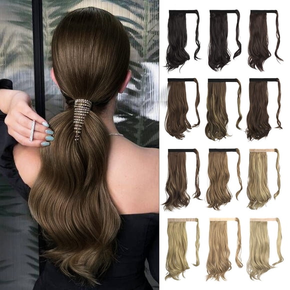 Sofeiyan Curly Ponytail Extension 15 Inch Heat Resistant Synthetic Natural Wavy Hairpiece Wrap Around Pony Tail Hair Extensions for White Black Women Hair Piece, Golden Brown