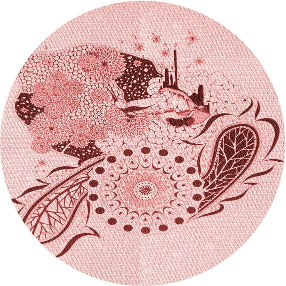 Ahgly Company Indoor Round Patterned Light Rose Pink Area Rugs, 7' Round