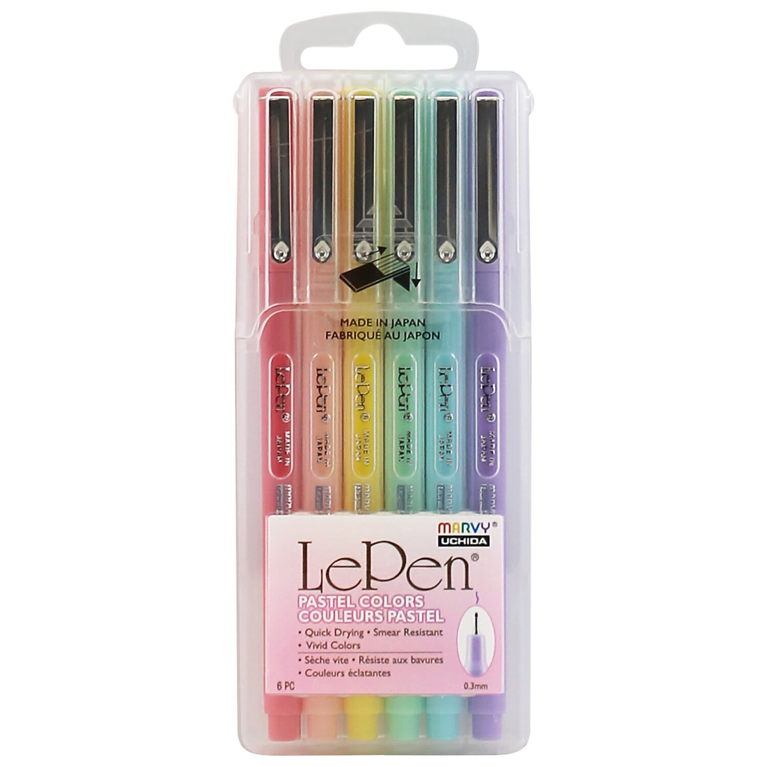 Marvy Uchida LePen Felt Pen Micro Fine Point 0.3mm Assorted Pastel Inks 6/Pack 2 Packs (UCH43006P-2)