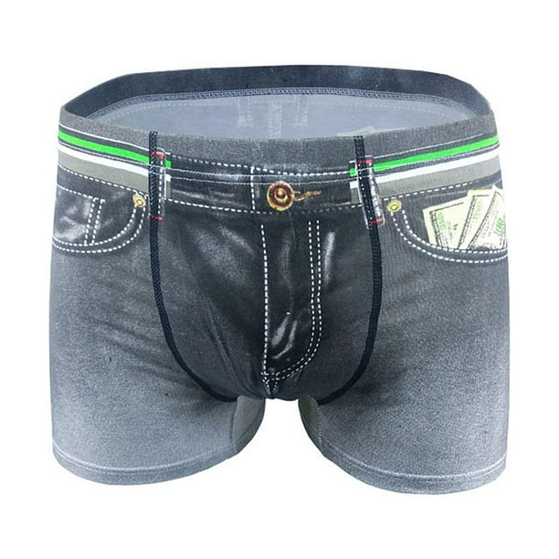 Clasico Mens Slim Fake Denim Print Flat Sport Breve Boxeo Shorts Tronco Yuyangstore Calzoncillos tipo boxer para hombre Walmart en linea