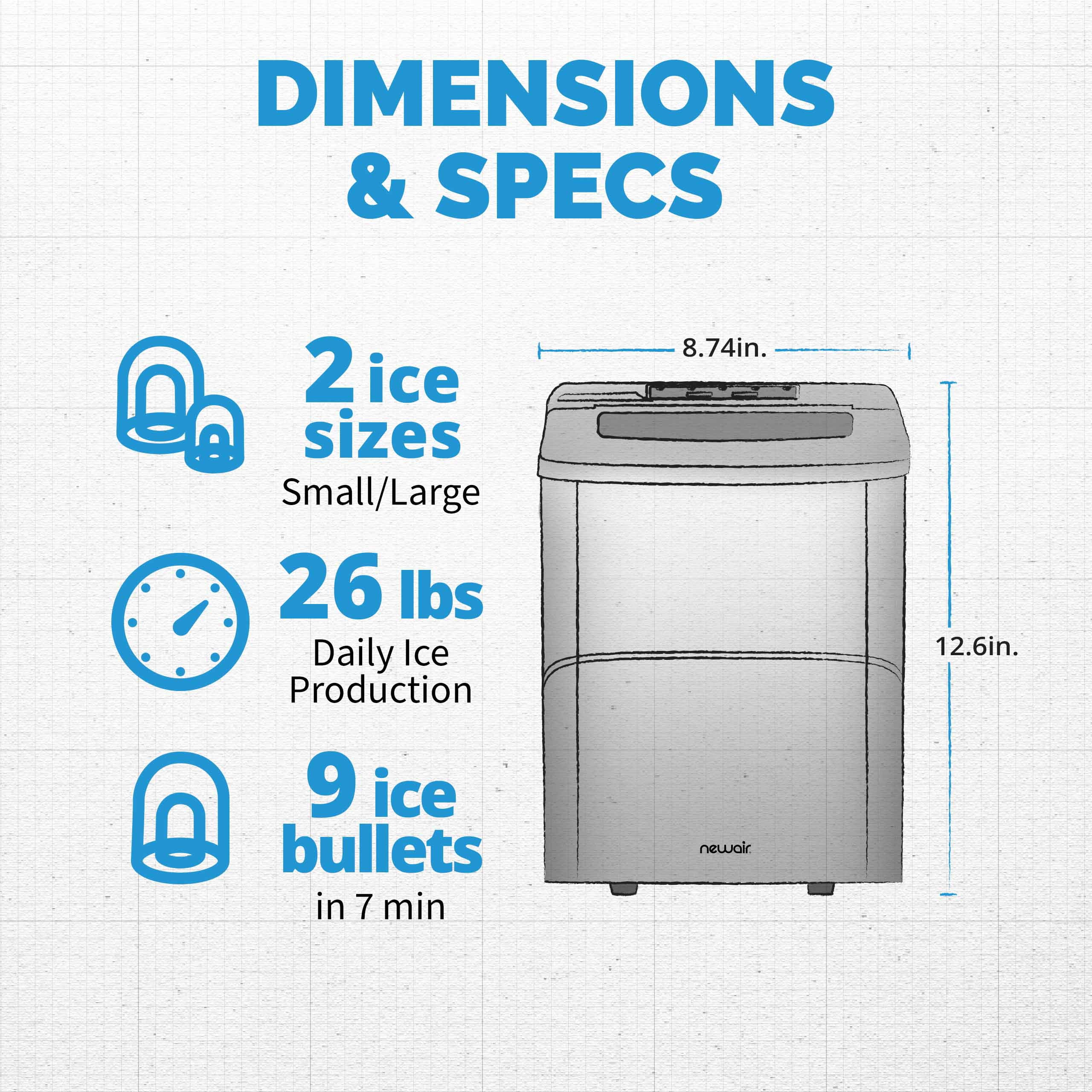 Newair 26 lbs. Countertop Bullet Ice Maker in Silver- NIM026MS00