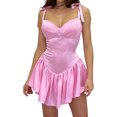 thumbnail image 1 of Mini Vestido Mini vestido de dama con cordones, vestido corto fruncido, vacaciones de viaje de verano (rosa M) Cgtredaw Para estrenar, 1 of 1