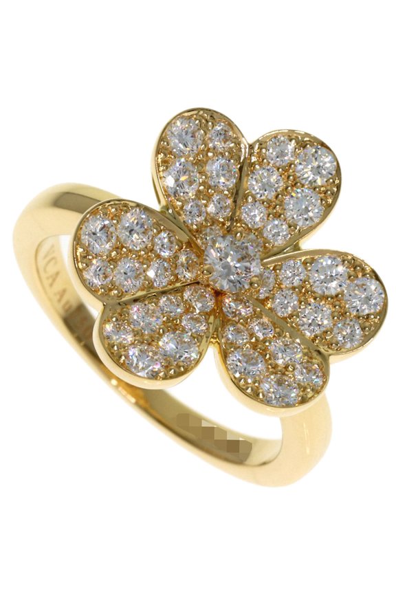 Pre-Owned Van Cleef & Arpels Frivole 1 Flower Small Diamond Ring #49, 18K Yellow Gold, Women's.