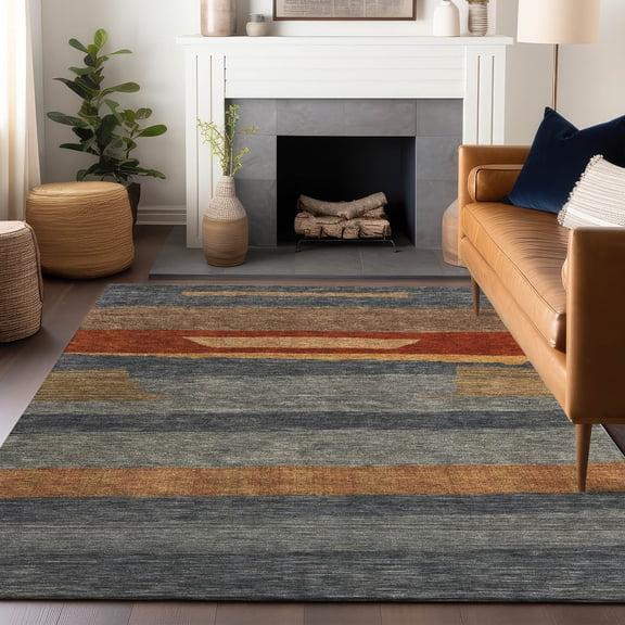 Addison Rugs Chantille Indoor/Outdoor Transitional Stripe Blue Machine Washable Rectangle Rug, 10' x 14'