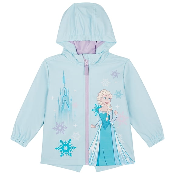 Disney Frozen Little Girls' Hooded Zip-Up Rain Jacket Elsa Ice Blue