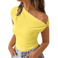 thumbnail image 3 of TaTaai 2026 Spring Summer Solid Color Off Shoulder Top for Women Asymmetrical Metal Buckle Short Sleeve Y2K Casual Party Blouse Comfy Daily Vacation Outfits Gift, 3 of 9