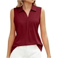 thumbnail image 2 of Wycnly Womens Tank Tops Summer Plain V-Neck Sleeveless T Shirts Ladies Casual Solid Lapel Lightweight Tunic Vest Blouses Wine s Clearance Under $5, 2 of 5