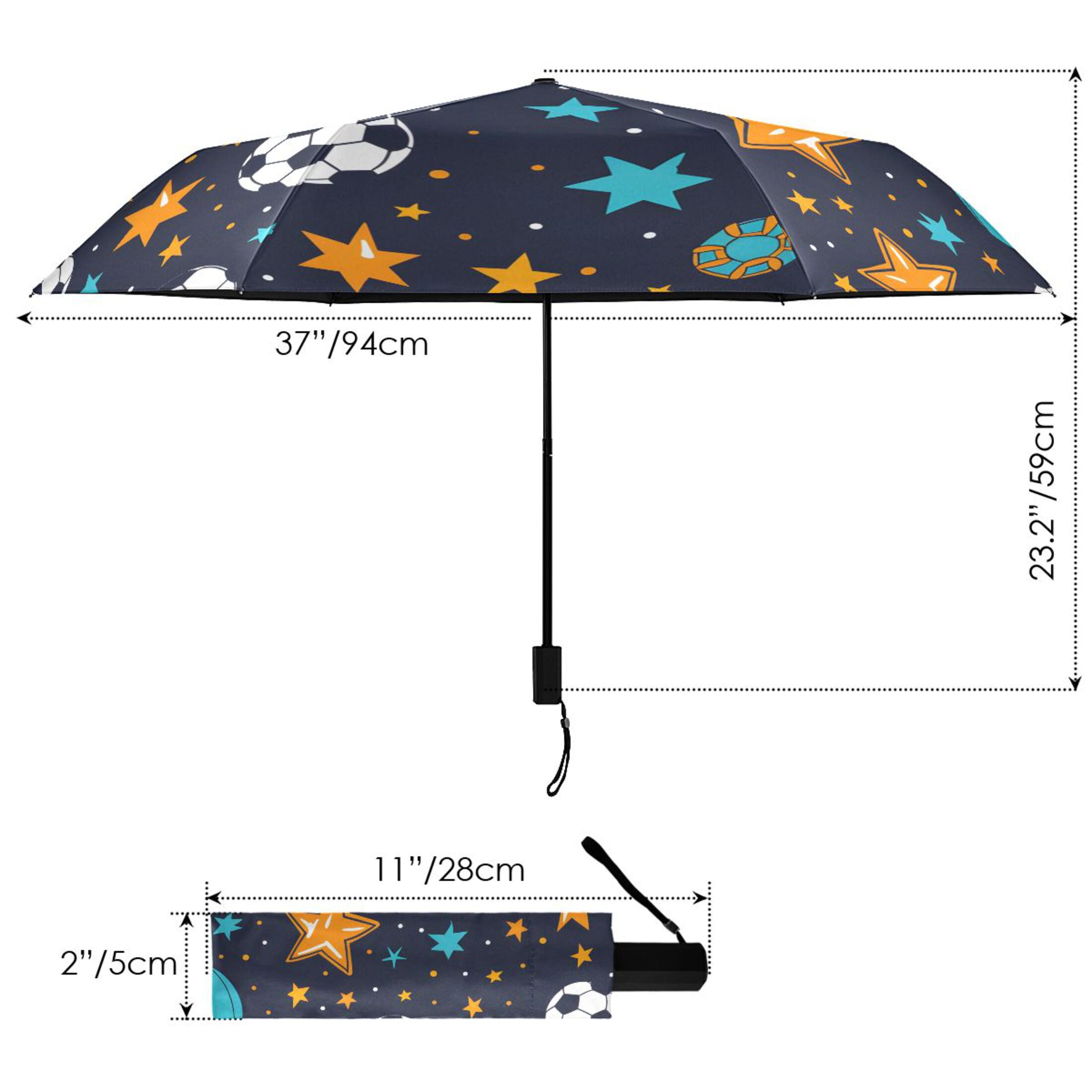 ALAZA Football and Star UPF 50+ Compact Folding Umbrella for Rain Travel Umbrella Packable