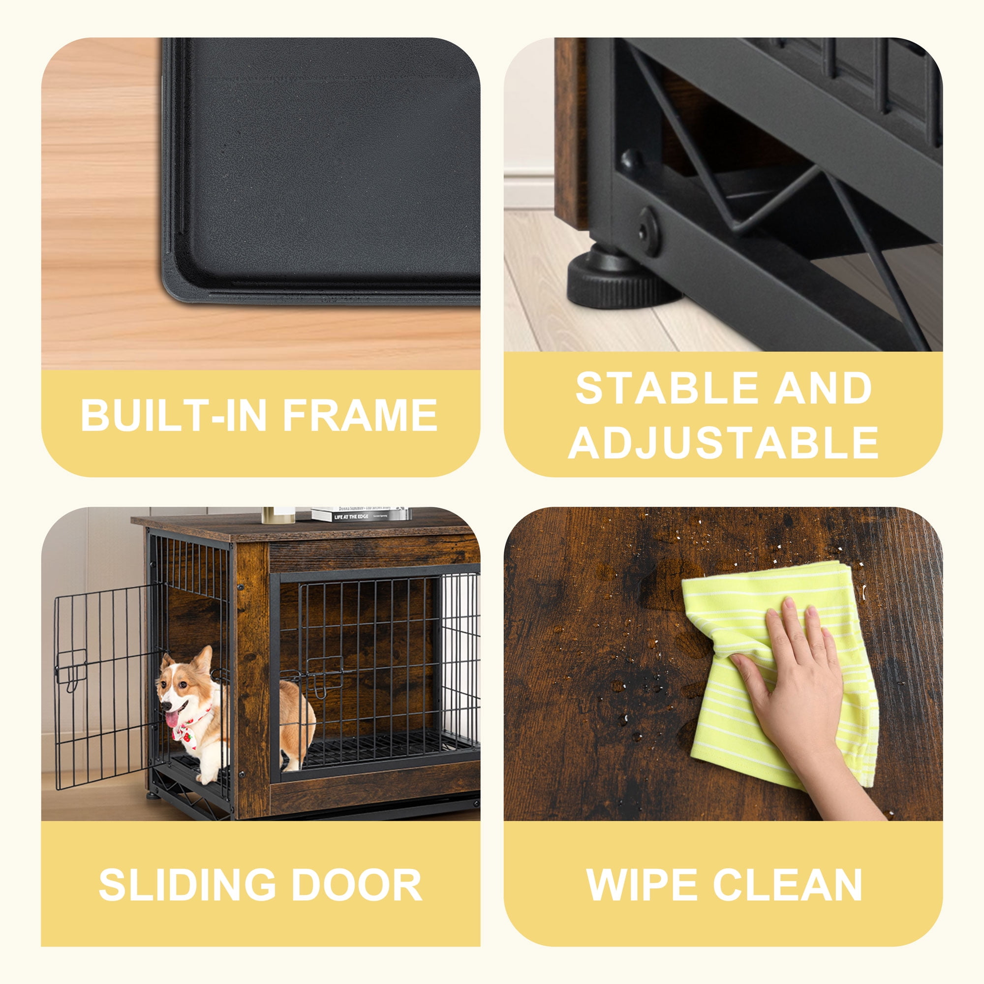 Walsunny Wooden Dog Crate Furniture,Double-Doors Kennel Indoor with Divider and Removable Tray,End Table Dog Crate for Decoration 32.5"L x 22.0"W x 25.0"H，Brown