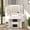 46' White, variant on Fluted Makeup Vanity Desk with HD Triple Mirror and Lights, Large Corner Vanity Glass Top Vanity with 3 Drawers & 2 Glass Cabinets, Charging Station & Hair Dryer Holder, Vanity Set with Stool