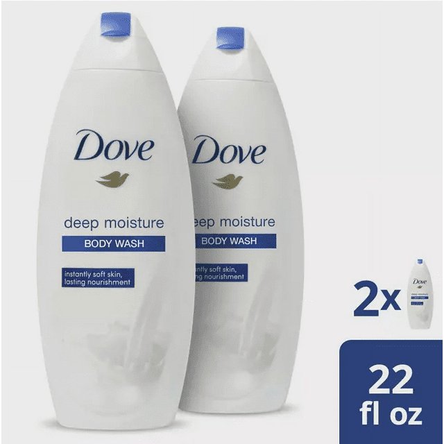 Dove Deep Moisture Skin Nutrientes naturales para un gel de baño corporal instantáneamente suave, 22 oz; 2 cuentas