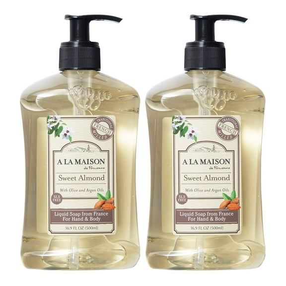 A LA MAISON Sweet Almond Liquid Hand Soap - Triple French Milled Natural Moisturizing Soap (2 Pack, 16.9 oz Bottle)
