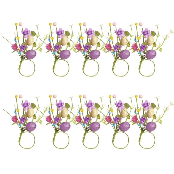 10 Pcs Easter Eggs Napkin Rings,Easter Spring Napkin Rings,Purple Green and Pink Easter Eggs Napkin Ring Holder Rattan Farmhouse Tissue Rings for Table Decor Dinner Party Settings(Purple)