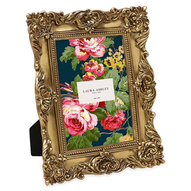 Marco de fotos Laura Ashley, resina texturizada adornada en oro, 4 x 6 pulgadas