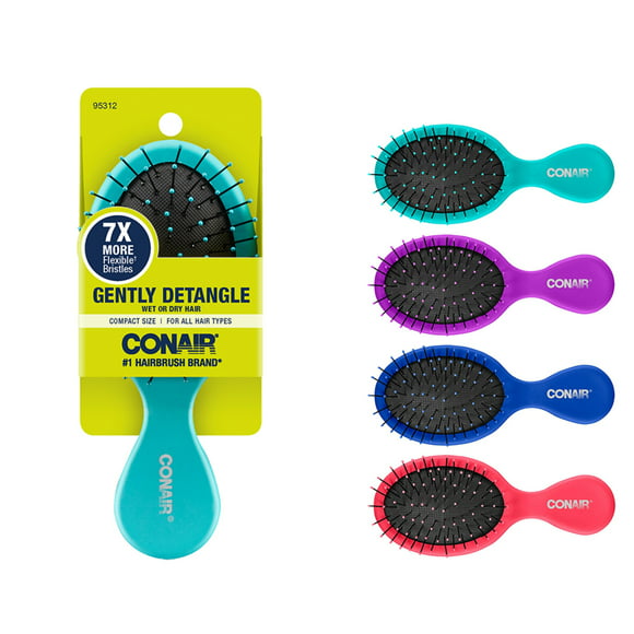 Conair Gentle Detangling Travel-Size Cushion Hairbrush for Wet or Dry Hair, Colors Vary