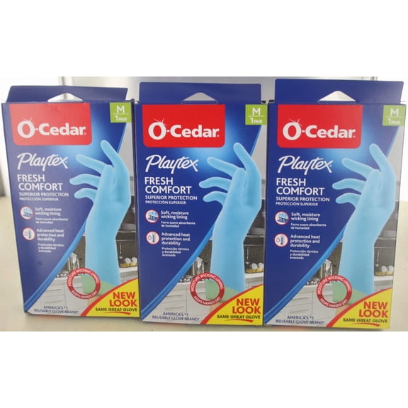 (3) O-Cedar Playtex Premium Reusable Cleaning Gloves W/ Drip-Catch Cuff Blue Med