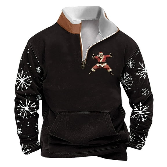 successthop Mens Christmas Sweatshirt Ugly Quarter Zip Long Sleeve Tops Pullover Sweaters with Pocket Streetwear Black