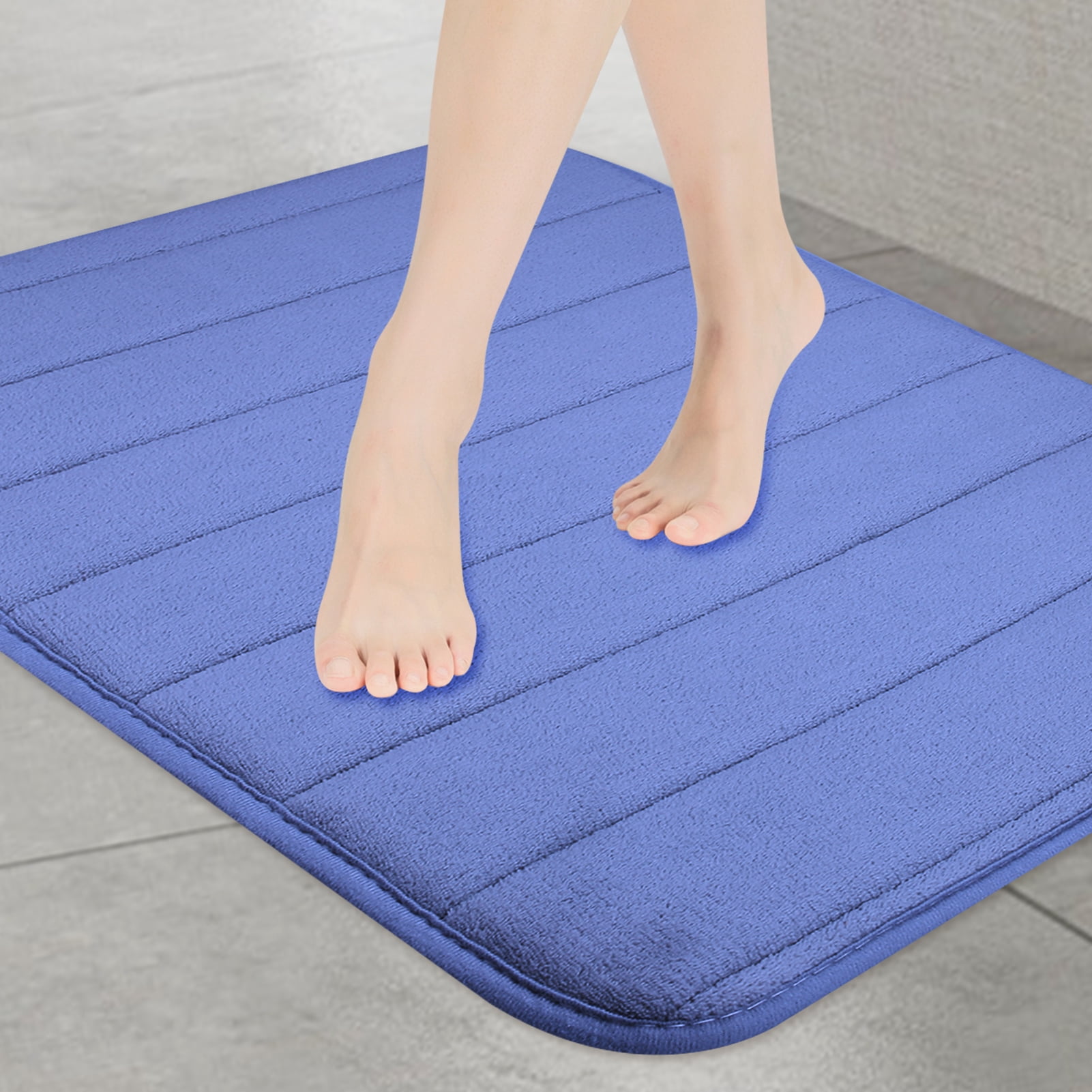 3 Piece Memory Foam Bath Mat Set with U-Shaped Toilet Mat Bathroom Rugs Soft Comfortable Water Absorption Bath Carpet Non-Slip Thick Machine Washable for Kitchen/Living Room(Blue)